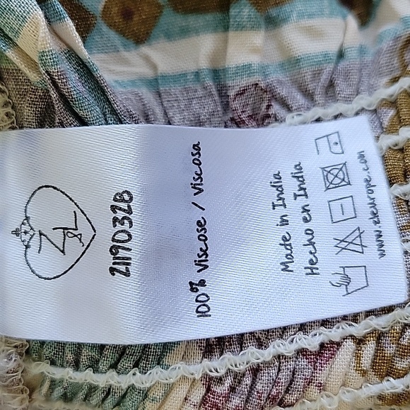 Z&L Europe Sz S Isis Smocked Peplum Multi-color Patchwork Top Milkmaid Babydoll - Picture 11 of 12